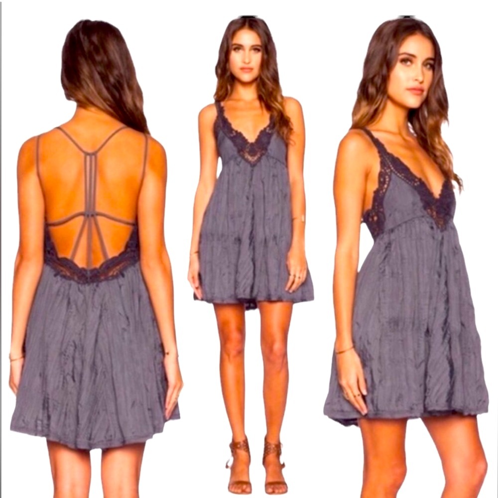 Free People Breathless Mini Dress Crochet Crinkle stone size small